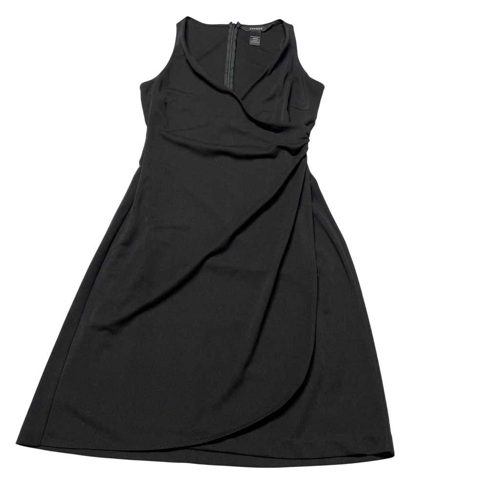 Express Faux‎ Wrap Sleeveless Womens Sheath Dress 5/6 Black Ruched LBD